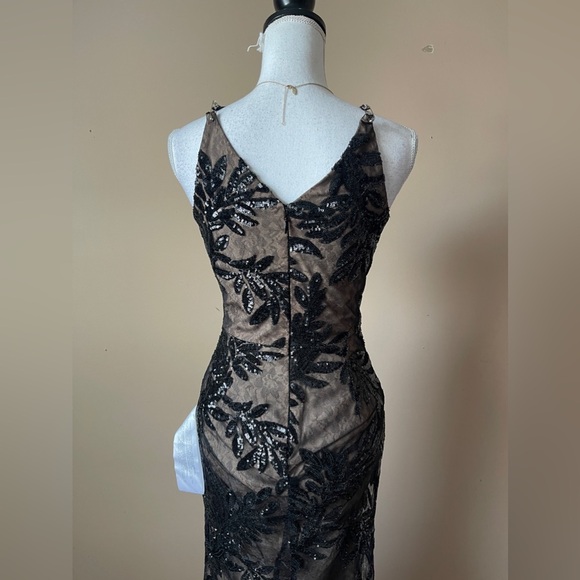 DRESS THE POPULATION | Black Sequin & Mesh Overlay Maxi Formal Gown Sz S - Picture 8 of 12